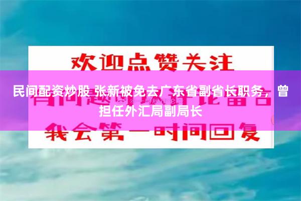 民间配资炒股 张新被免去广东省副省长职务，曾担任外汇局副局长